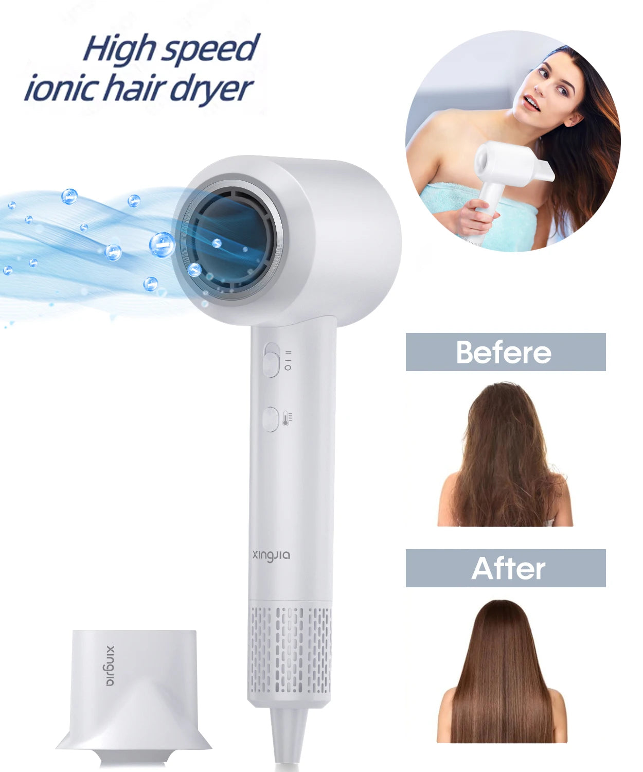 Electric High Speed Hair Dryer 110000RPM Brushless Negative Ions Blow Dryer 1500W Super Powerful Wind Lownoise Salon Hair Dryer