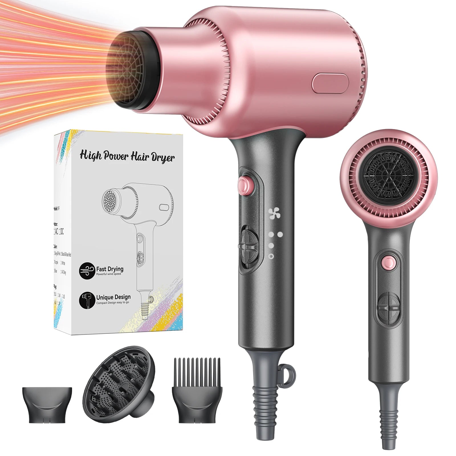 Hair Dryer, Blown Away Ionic Hair Dryer for Curly Hair with Diffuser, 1600W Fast Drying Blow Dryer with Ceramic Technology