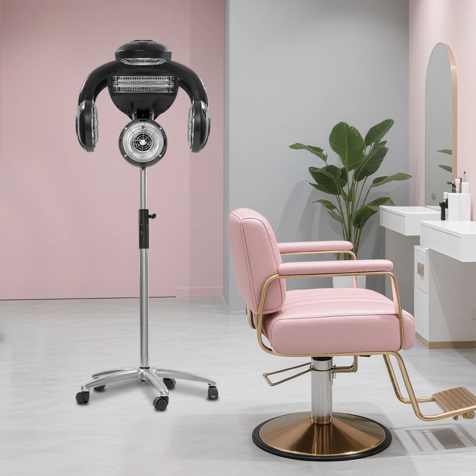 Professional 1400W Standing Hair Dryer with 5 Modes, Adjustable Height Hooded Cap for Salon & Home Hair Styling